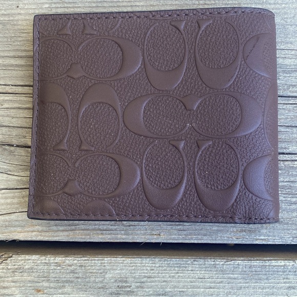 Coach Compact ID Wallet in Signature Men’s Mahogany NWT- F75371 - Picture 9 of 13